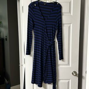 Banana Republic Black and Navy Stripe Wrap Dress